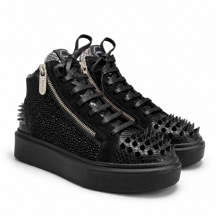 Sneakers Hi-Top, Piele, Cristale, Dark Shine