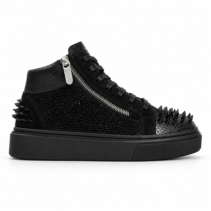 Sneakers Hi-Top, Piele, Cristale, Dark Shine