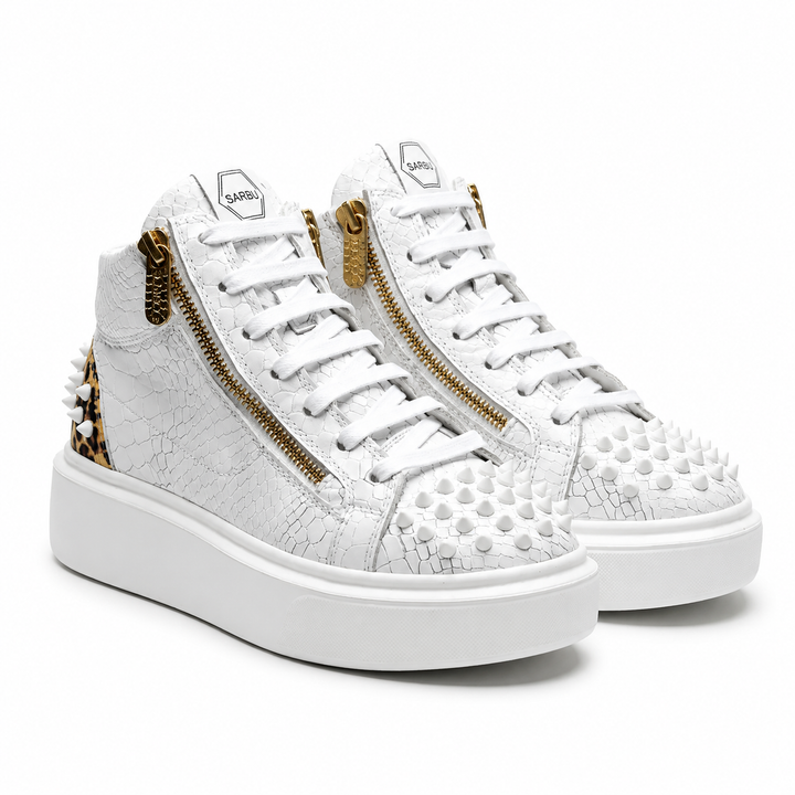 Sneakers Hi-Top, Piele, Gold Leopard