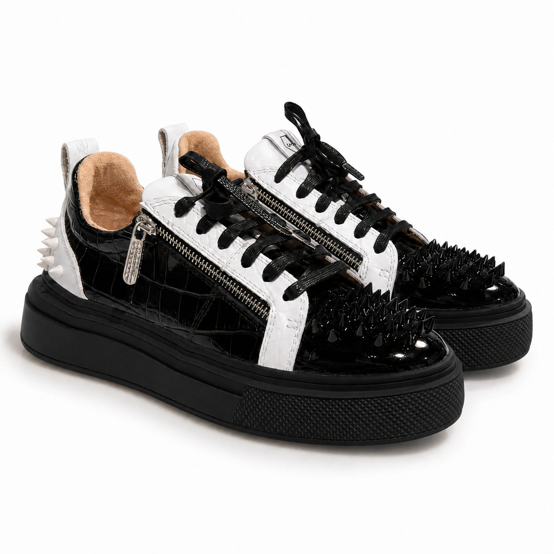 Sneakers Low-Top, Piele, Black Croco