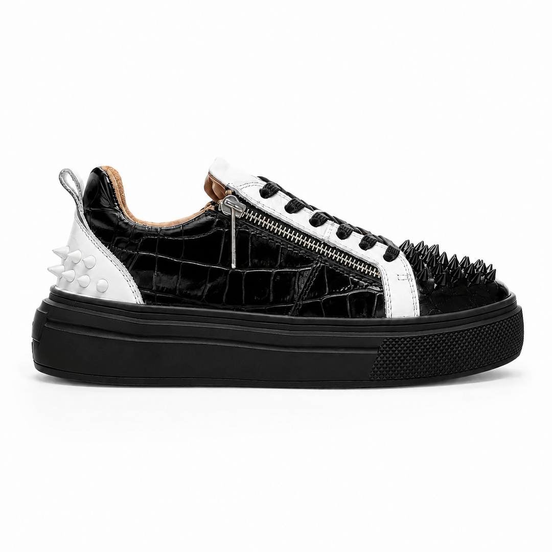 Sneakers Low-Top, Piele, Black Croco