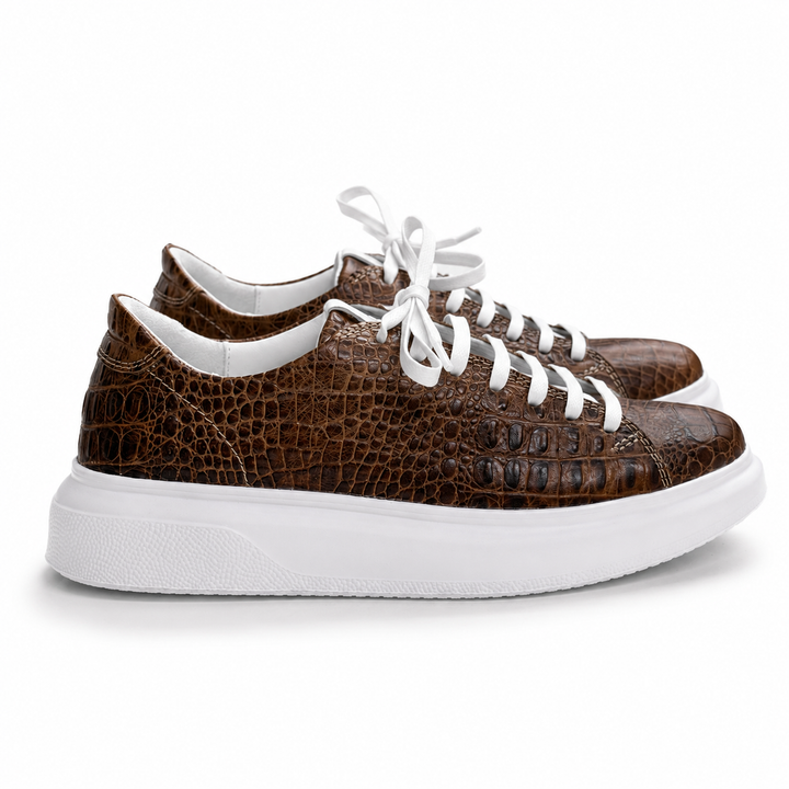 Sneakers Low-Top, Piele, Tobacco Croco