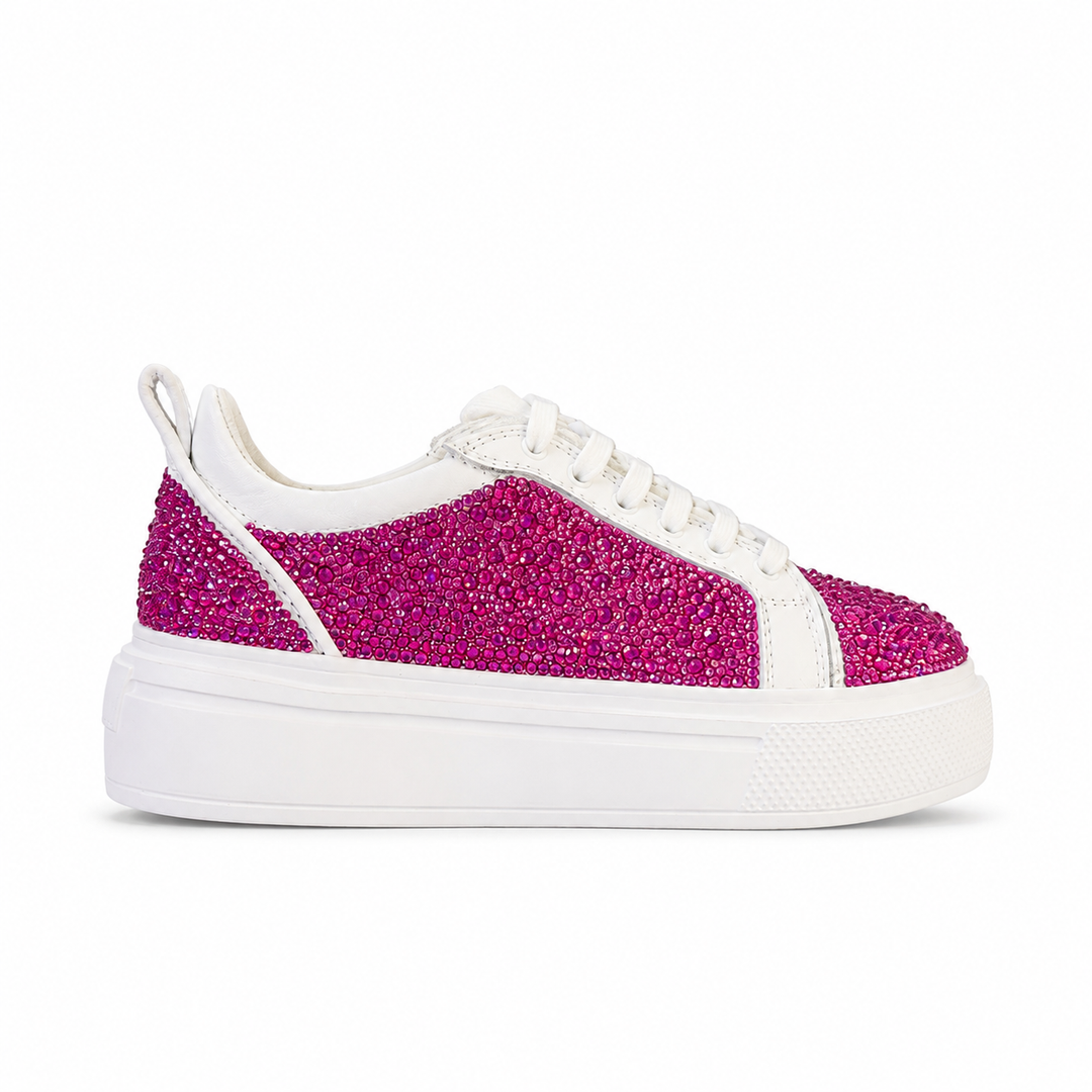 Sneakers Low-Top, Piele, Cristale, Pink Crystal