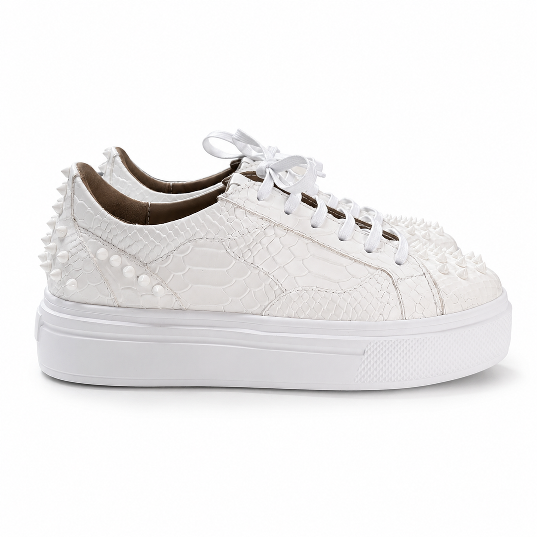Sneakers Low-Top, Piele, Ivory Python Spike
