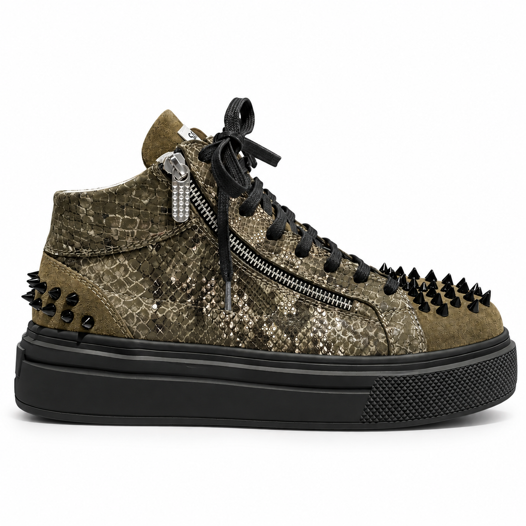 Sneakers Hi-Top, Piele, Olive Python