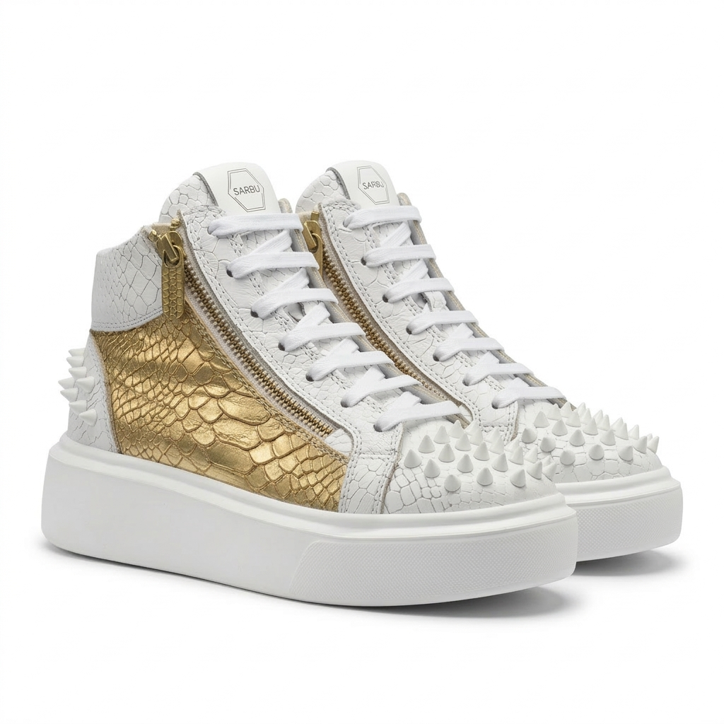 Sneakers Hi-Top, Piele, Golden Edge