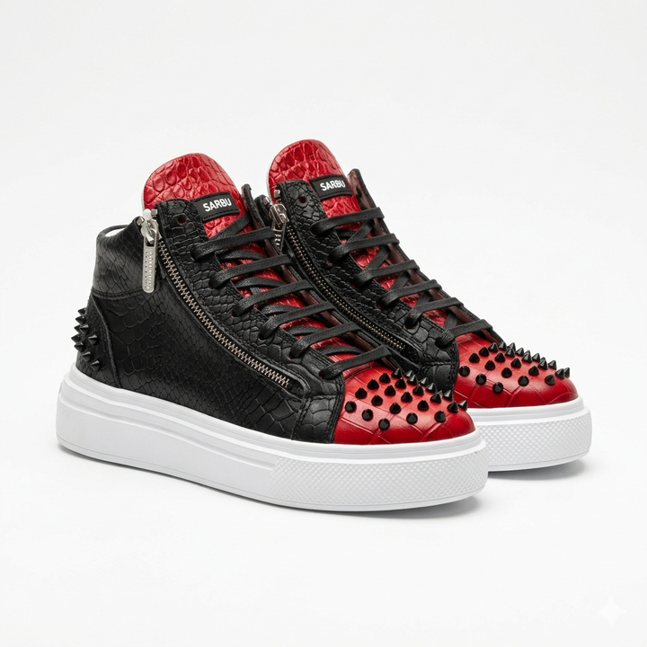 Sneakers Hi-Top, Piele, Obsidian Rouge