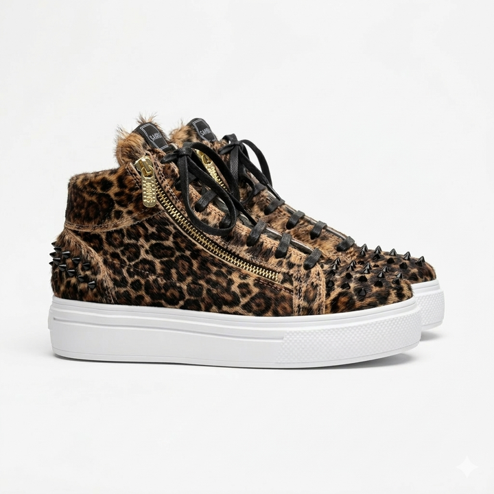Sneakers Hi-Top, Piele, Leopard Luxe