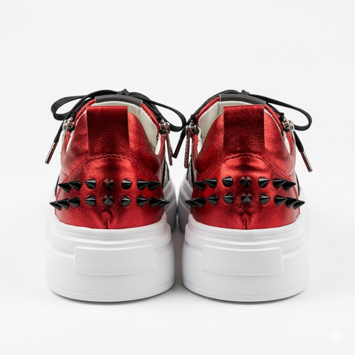Sneakers Low-Top, Piele, Rosso Nero