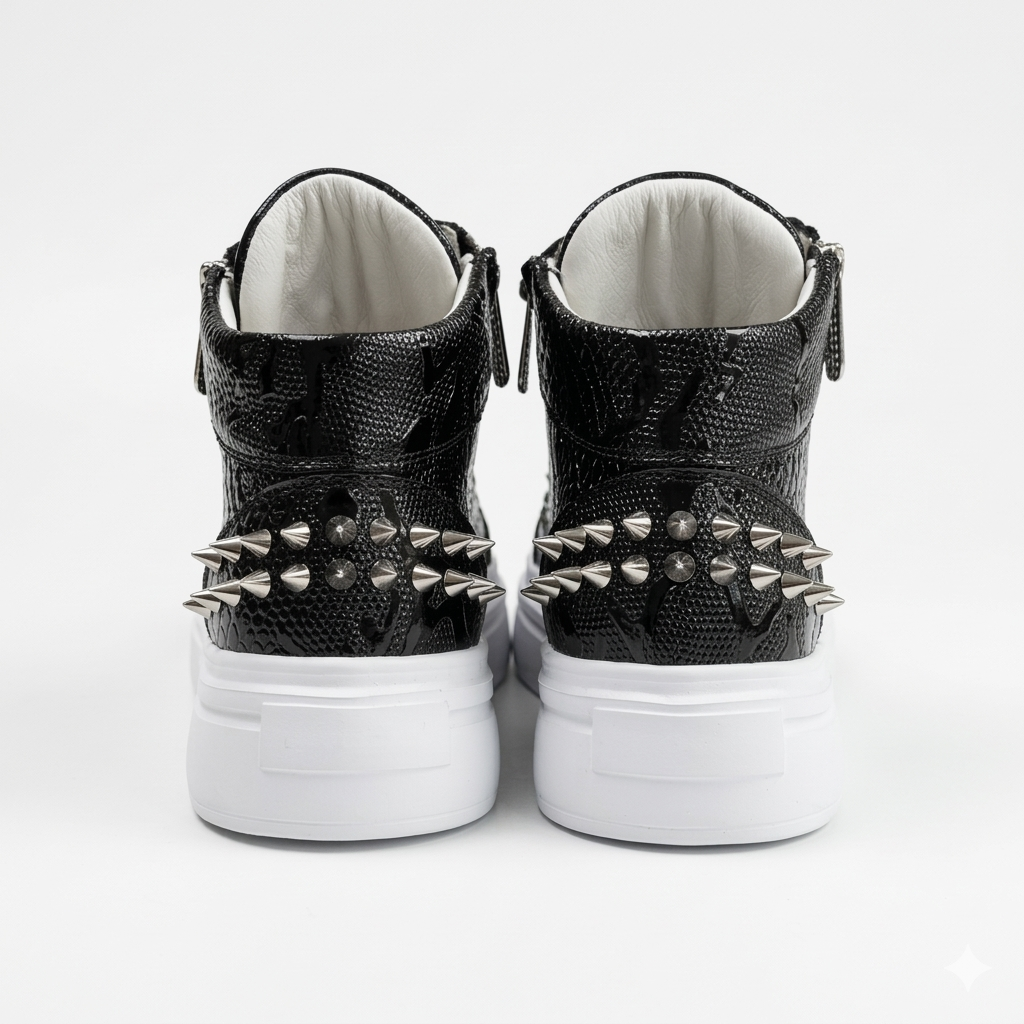 Sneakers Hi-Top, Piele, Noir
