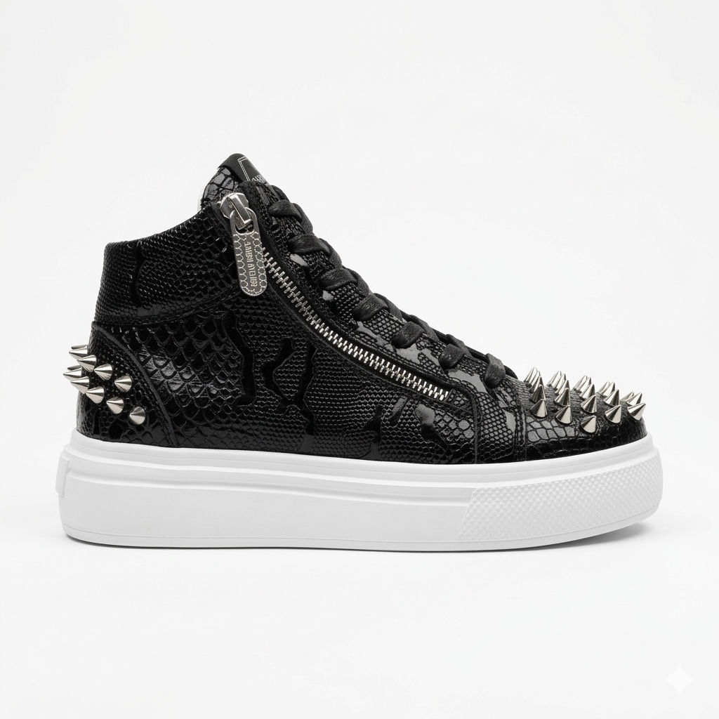 Sneakers Hi-Top, Piele, Noir