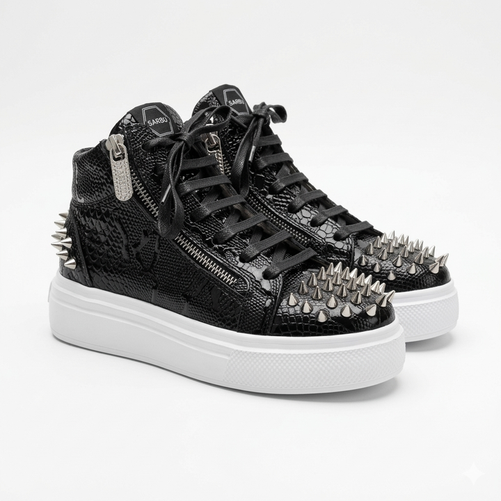 Sneakers Hi-Top, Piele, Noir