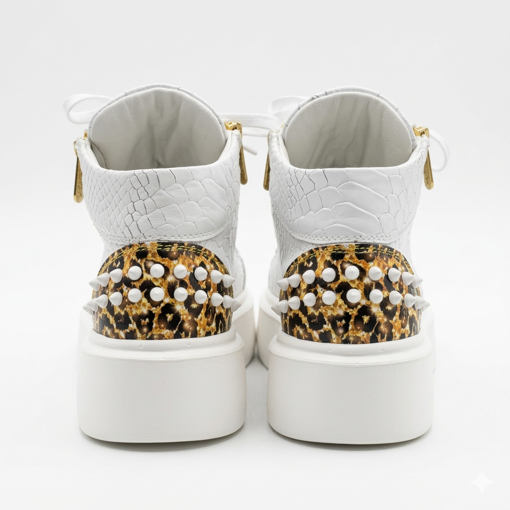 Sneakers Hi-Top, Piele, Gold Leopard