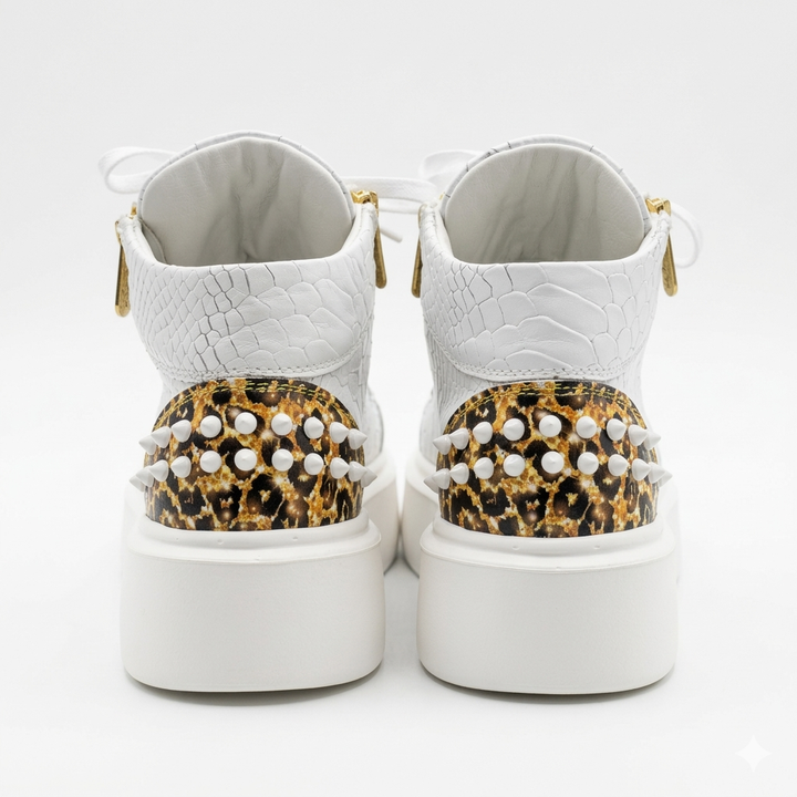 Sneakers Hi-Top, Piele, Gold Leopard