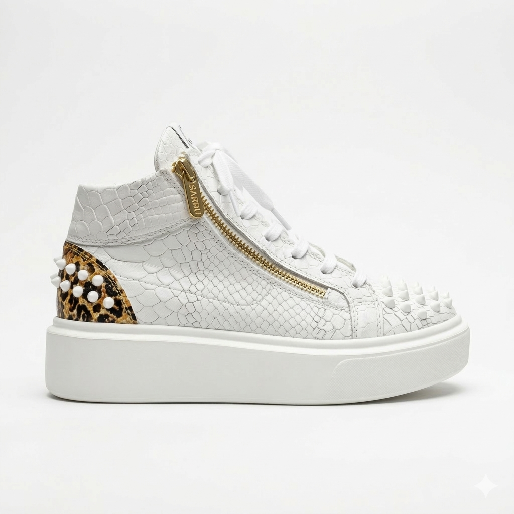 Sneakers Hi-Top, Piele, Gold Leopard