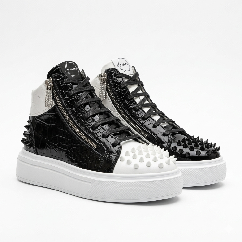 Sneakers Hi-Top, Piele, Black Ivory