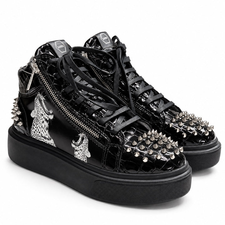 Sneakers Hi-Top, Piele, Wild Noir