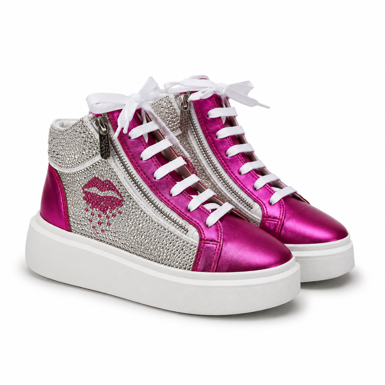 Sneakers Hi-Top, Piele, Cristale, Pink Stardust Crystal