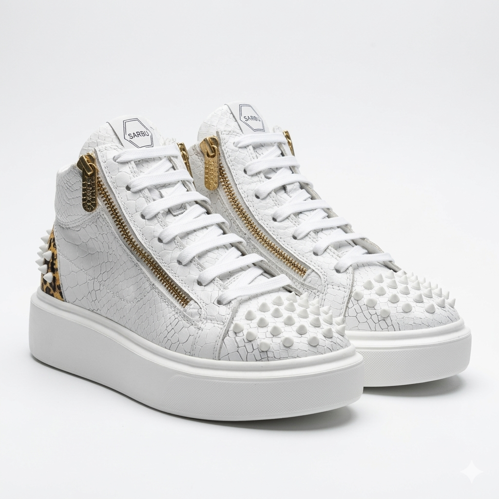 Sneakers Hi-Top, Piele, Gold Leopard